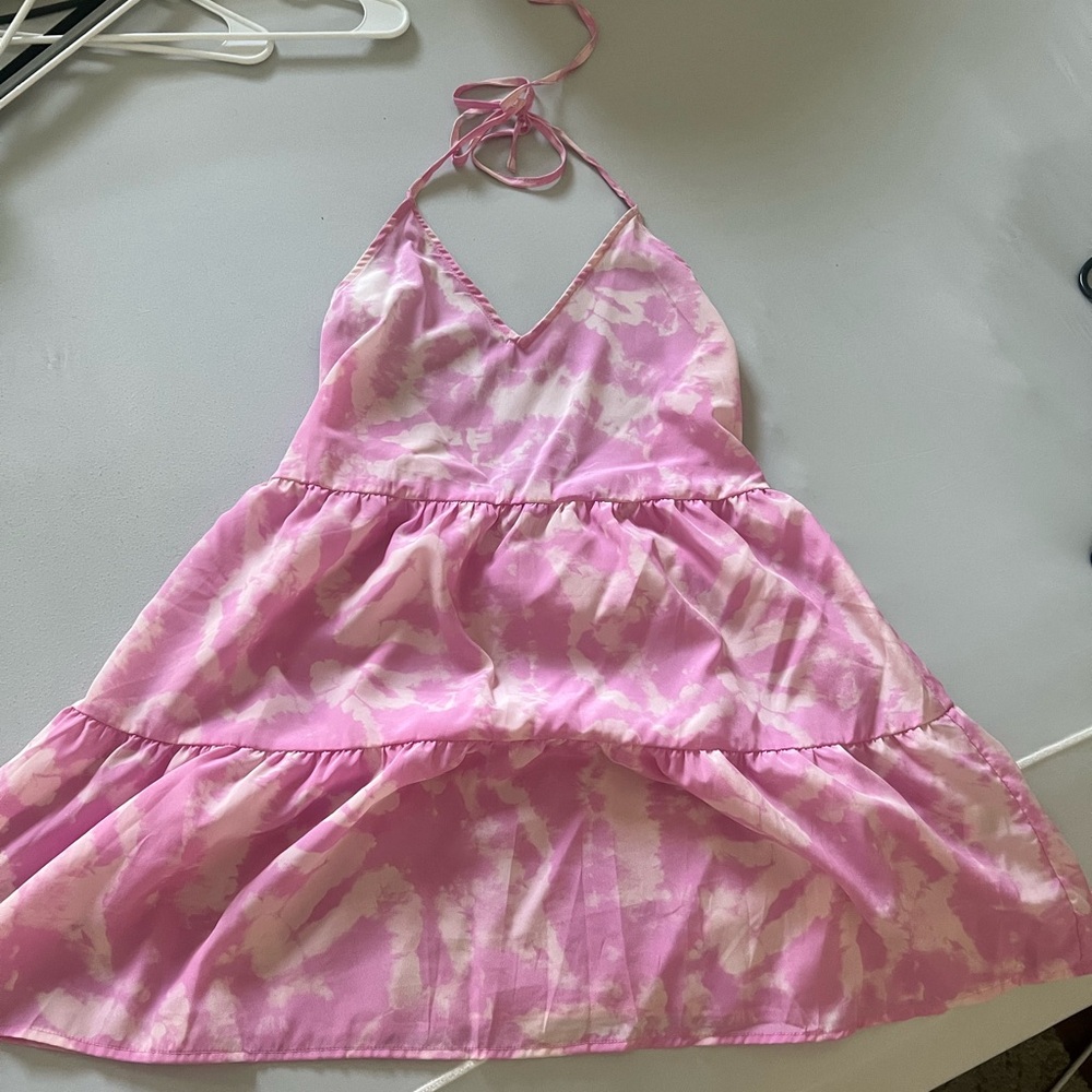 ASOS pink and white beach cover up halter dress size 0